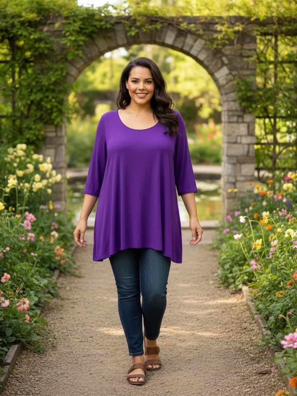 Eileen Fisher Purple Scoop-Neck Relaxed Tunic